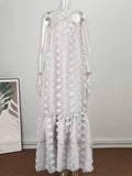 2022 Elegant Slip Holiday Hollow Out Sundress Sleeveless Halter Maxi Summer Dress for Women Fashion Ruffle Beach Long Robe